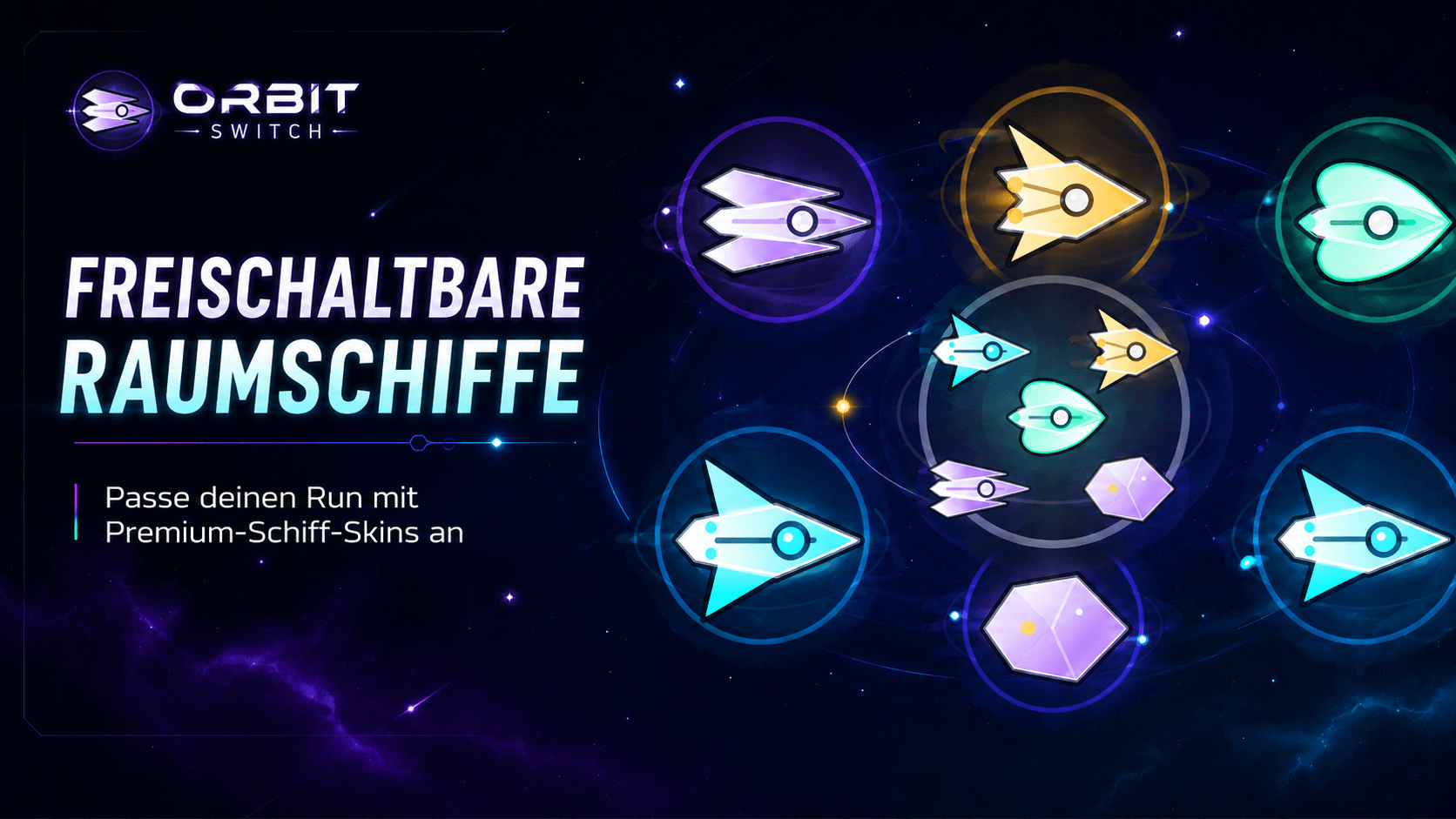 Freischaltbare Raumschiffe und Premium-Schiff-Skins im Mobile Game Orbit Switch